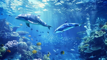 Fototapeta premium Animals of the underwater sea world. Ecosystem. Colorful tropical fish. Life in the coral reef