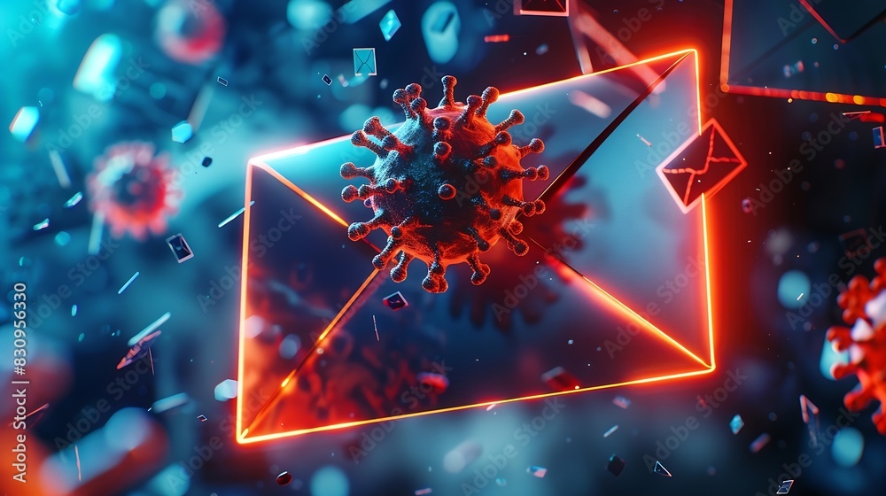 Poster Alert Email inbox and spam virus with warning caution for notification on internet letter security protect junk and trash mail and compromised information : Generative AI