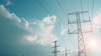 Fototapeta na wymiar High power electricity poles in urban area connected to smart grid Energy supply distribution of energy transmitting energy energy transmission high voltage supply concept photo : Generative AI
