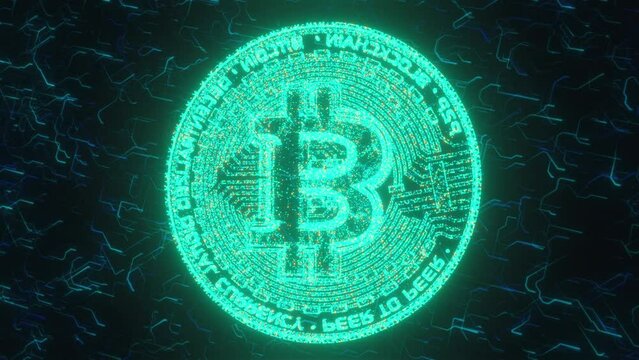 Bitcoin particle coin. Computer generated 3d render