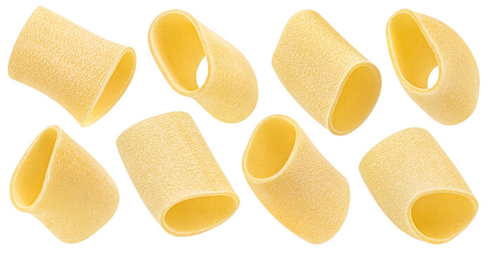 Italian Paccheri pasta isolated on white background, full depth of field