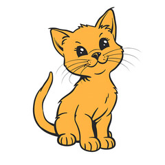 Obraz premium Transperant, Draw a flat colored image of a playful kitten, with bright eyes and an upturned tail, isolated on a white background, and outlined with a black line