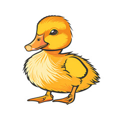 Fototapeta premium Transperant, Design a flat colored image of an adorable duckling, with yellow feathers and a small beak, isolated on a white background, and outlined with a black line