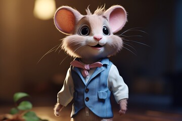 a cartoon mouse wearing a vest and bow tie