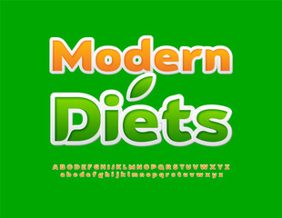 Vector eco concept Modern Diets. Bright Artistic Font. Creative Alphabet Letters and Numbers set.