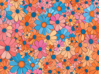 Ai Generated Art of Abstract Pink Blue Orange Watercolor Groovy Floral 70s 60s Background