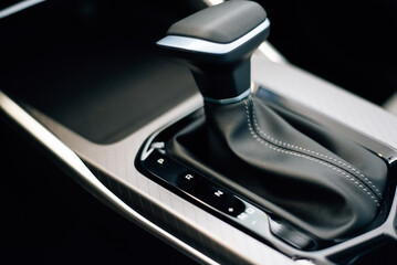 Automatic transmission gearshift stick, Closeup a manual shift of modern car gear shifter