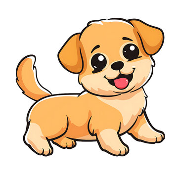 recommend clip art: Transperant, Design a flat colored image of a cheerful puppy, wagging its tail and with its tongue sticking out, isolated on a white background, and outlined with a black line