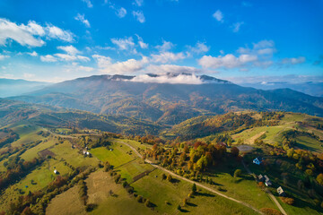 Drone view of the mountains on a sunny day