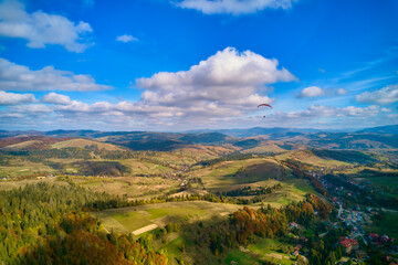 Drone view of the mountains on a sunny day