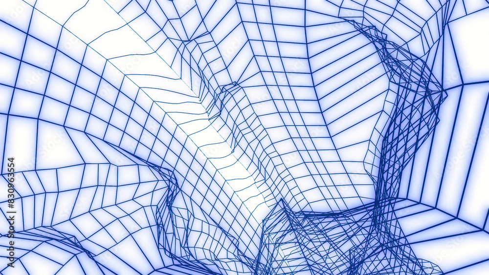Poster abstract square grid moving and bending tube. motion. flying inside frame tunnel.