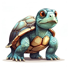 Obraz premium A tortoise in cartoon style. Cute tortoise isolated on white background. Watercolor drawing, hand-drawn tortoise in watercolor. illustration.