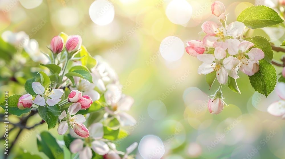 Poster blooming apple tree on a blurred natural background selective focus high quality photo : generative 