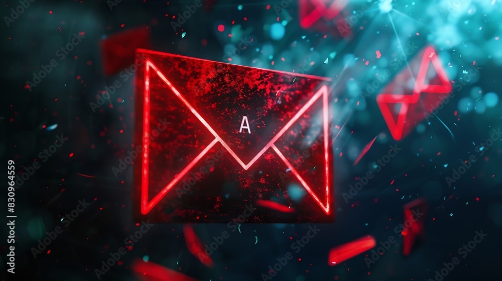 Fototapete Alert Email inbox and spam virus with warning caution for notification on internet letter security protect junk and trash mail and compromised information : Generative AI