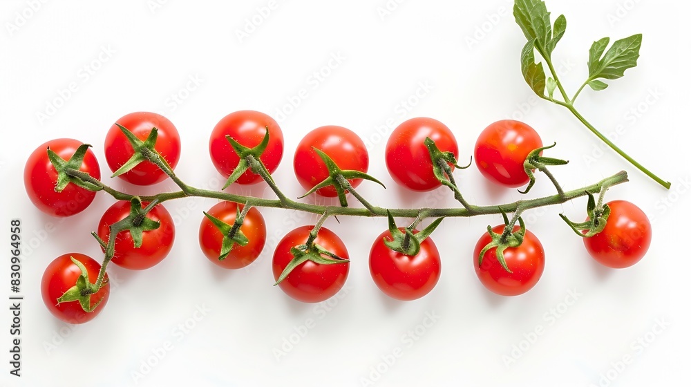 Poster branch of fresh cherry tomatoes isolated on white top view : generative ai
