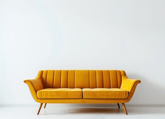 Minimalist plain white background with yellow sofa for product photography