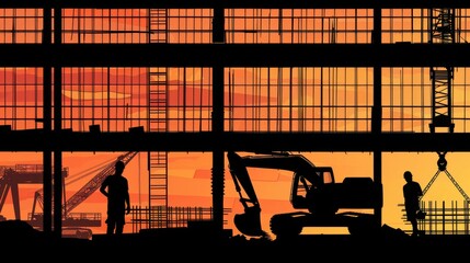 A construction site bathed in the soft glow of streetlights, with cranes in the background , abstract  , background