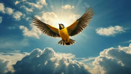 flying bird at the cloudy sky motion video