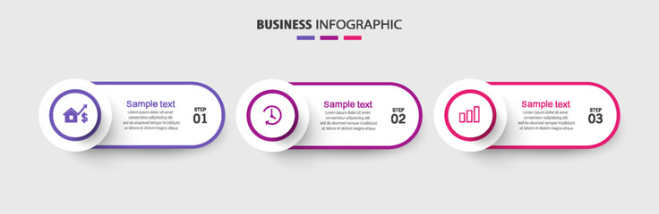 Modern business infographic template with 3 options or steps	