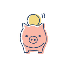 ブタの貯金箱とコイン
