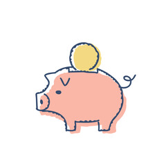 ブタの貯金箱とコイン