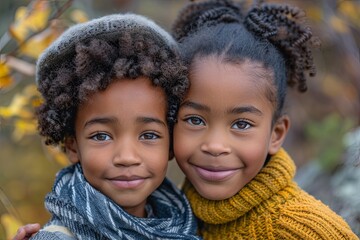 Smiling Siblings Posing Outdoors.