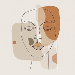 Dreamy Minimalist Face: Earthy Colors, Bold Line Art, Small Shapes, Cute Design, Double Lines, Loose Forms