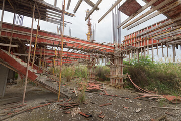 A construction site abandoned before completion