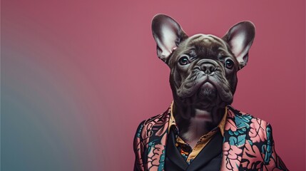 Bulldog puppy portrait on a white background, cute and funny, with a French Bulldog sitting on a wall Suitable for dog lovers