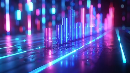 Abstract neon lights background with glowing lines and shapes.