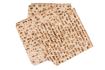 Matzah Jewish unleavened bread made of wheat flour and water baked in the oven, on a white background, isolated. The symbol of Pesach is Matzah