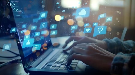 Social media engagement Digital marketing concept Working on computer for creating social media platforms to build relationships and drive sales Engaging activities responding to comme : Generative AI