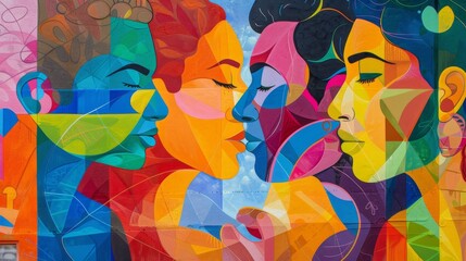 Abstract Mural of Women in Vibrant Colors