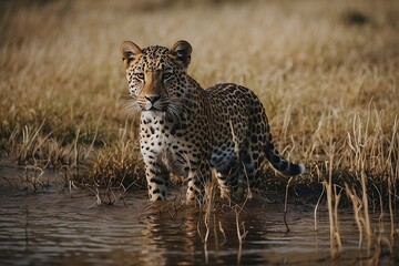 Naklejka premium Elegance in the Wild: A Leopard's Gaze