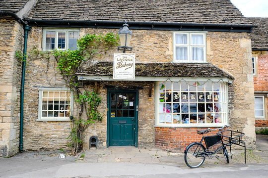 Lacock, Wiltshire, Cotswolds, England, UK - 08.04.2024. Lacock Bakery. The historic and well preserved village of Lacock, in county Wiltshire is popular tourist stop. The medieval village of Lacock 