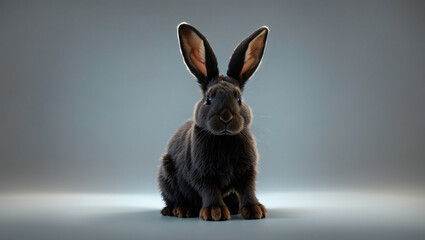a black rabbit sitting on a white surface  - Powered by Adobe