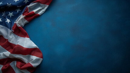 Folded American Flag Half Shown from a Corner on Blue Background, Memorial Day
