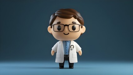 A 3D cute of a doctor character in a white lab coat.
