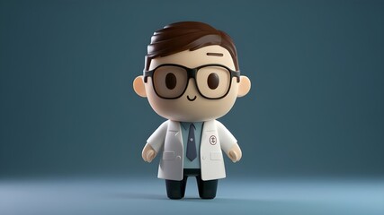 A 3D cute of a doctor character in a white lab coat.