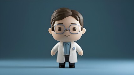 A 3D cute of a doctor character in a white lab coat.