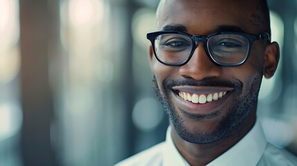 Fototapeta premium Headshot of successful smiling cheerful african american businessman executive stylish company leader : Generative AI
