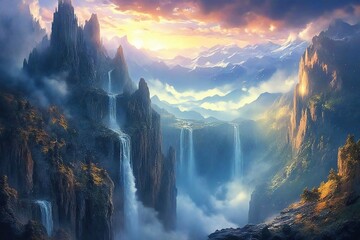 Naklejka premium sunrise in the mountains