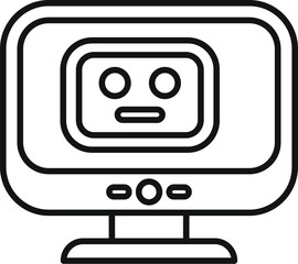 Black and white line illustration of a computer monitor with a cartoon face expression