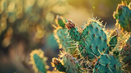 Close-up of Opuntia leucotricha cactus with spines.

