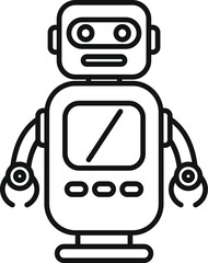 Monochrome vector illustration of a friendly cartoon robot, suitable for tech and education themes