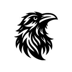 Vector logo of a raven head isolated on a white background. black and white illustration of a crow head for a tattoo.
