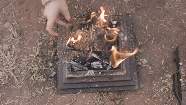 offerings made to holy fire at hindu delubrum or Yagya prayers at day