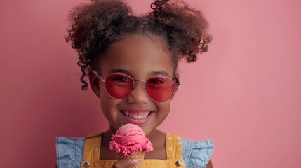 Cheerful little girl with ice cream