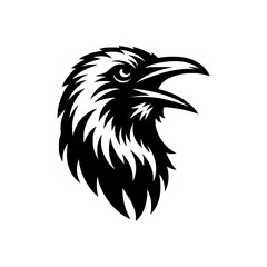 Vector logo of a raven head isolated on a white background. black and white illustration of a crow head for a tattoo.