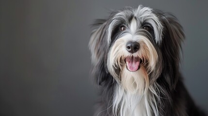 bearded collie sitting in front of gray background, bearded collie. Generative Ai